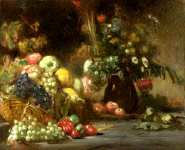 Pierre Andrieu - Still Life with Fruit and Flowers